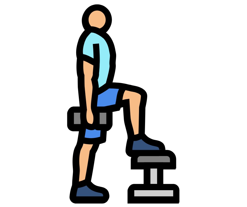 Step-ups are a simple yet highly effective exercise for building leg strength. Find a sturdy platform or bench about knee height.