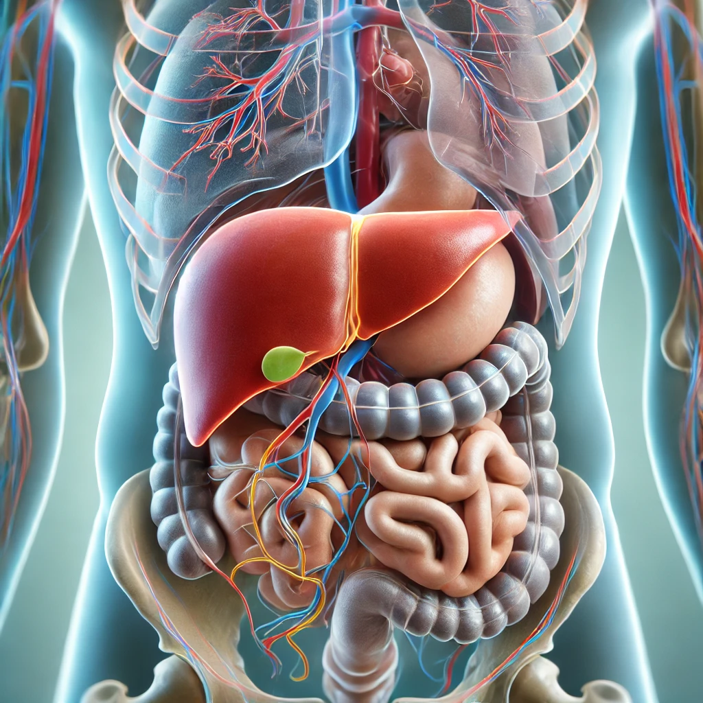 Illustration of a healthy liver and its position in the body, showing its vital role.