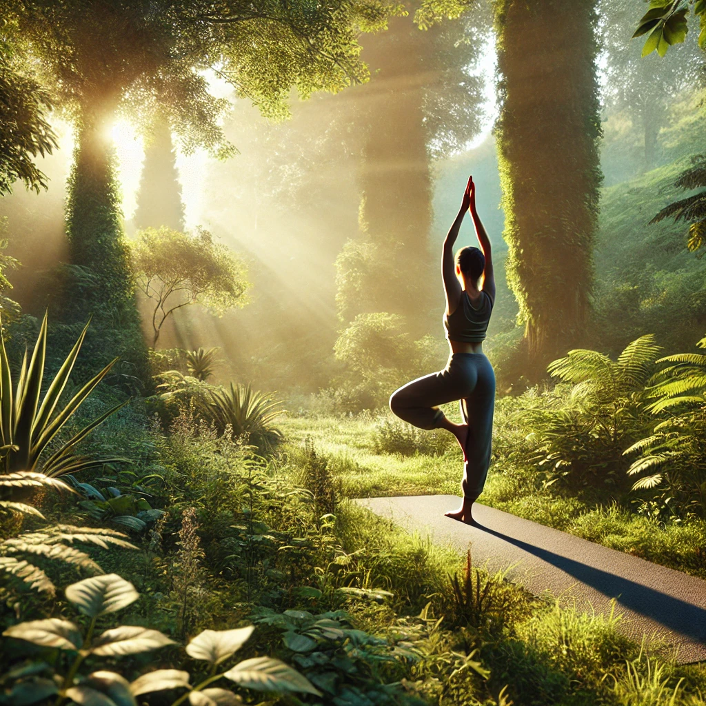 Person practicing yoga outdoors for self-care and relaxation