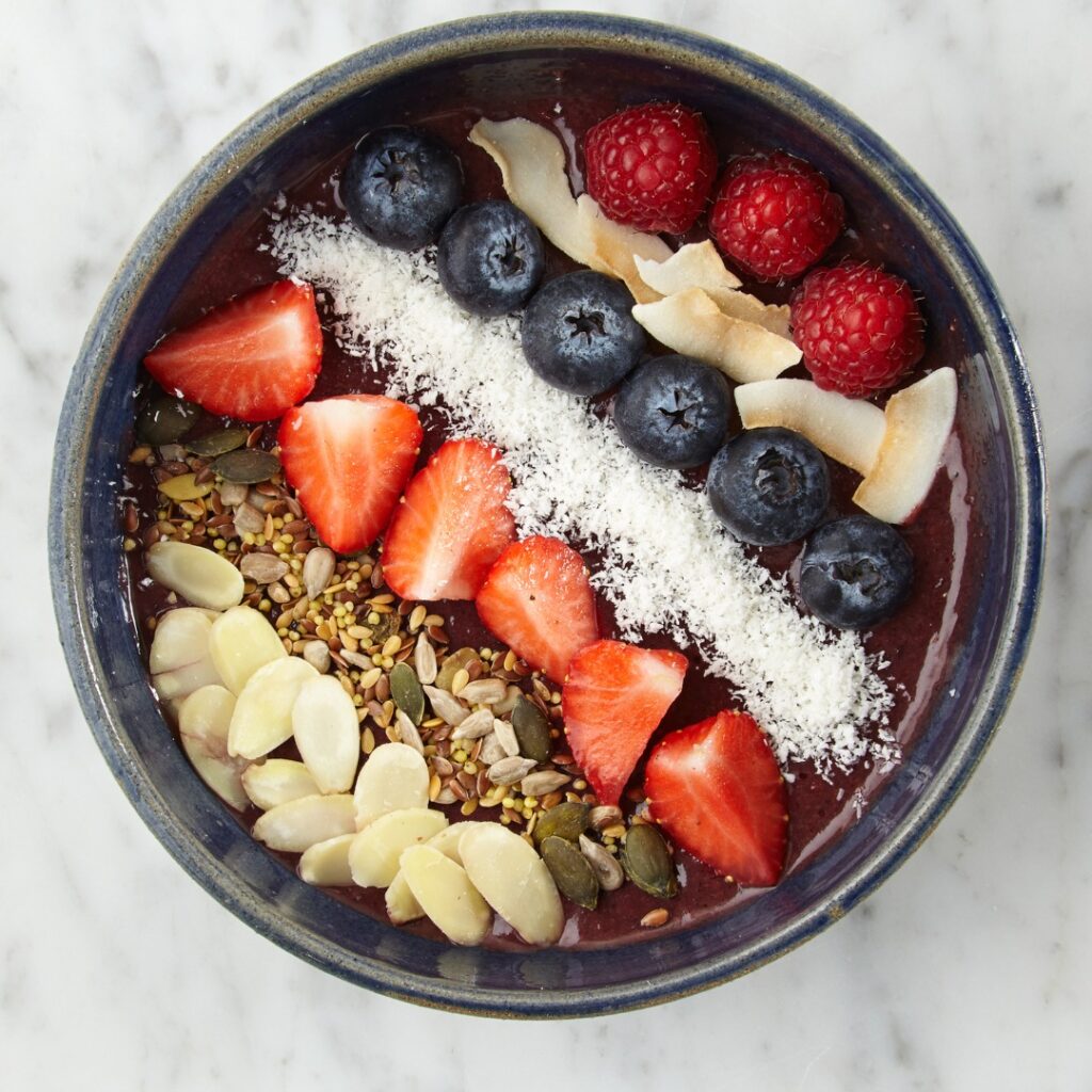 Close-up of chia seeds in a small bowl