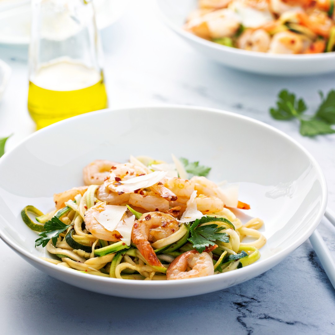 Shrimp and Zucchini Noodles Shrimp and Zucchini Noodles Mediterranean chickpea salad with fresh vegetables and olive oil dressing, perfect for a quick and nutritious lunch.
