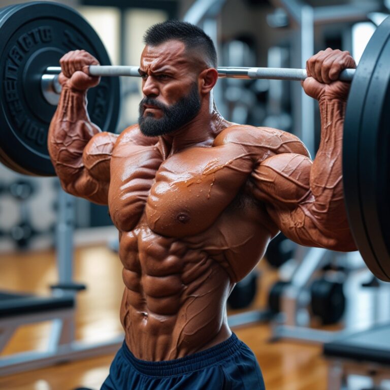 A person performing an overhead press, highlighting shoulder strength and development."