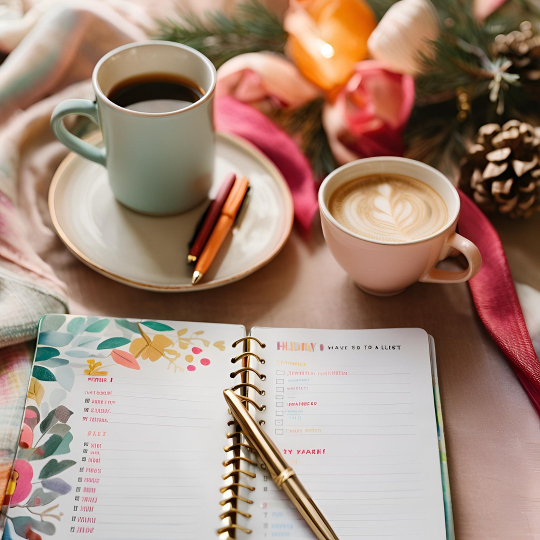 A flat-lay of a planner, pen, and cup of coffee with "Holiday To-Do List" written in bold.