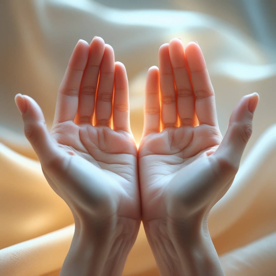 A close-up of hands forming Yoni Mudra during meditation Yoni Mudra for strengthening the nervous system and enhancing focus.