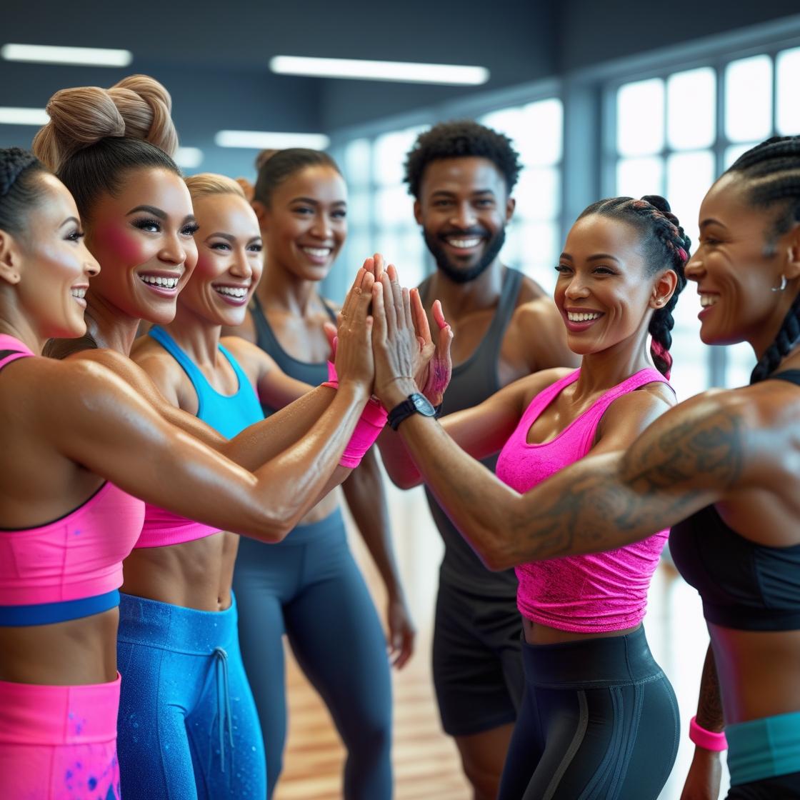 Participants in a group fitness class, emphasizing camaraderie and motivation.