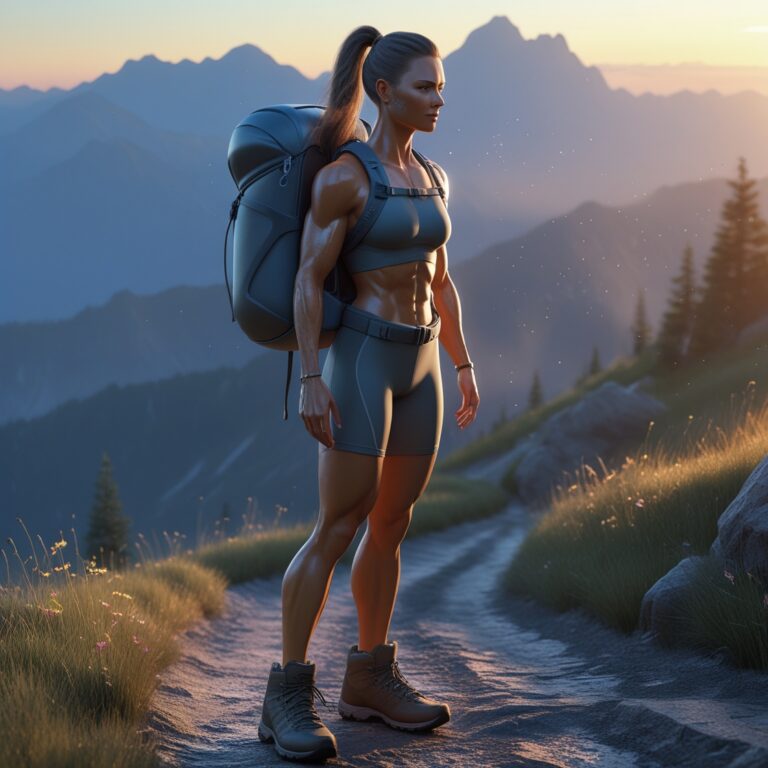 A hiker on a mountain trail at sunrise, representing the lifelong journey of fitness.