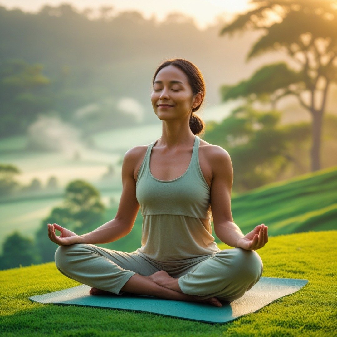 A persom participate in yoga A woman practicing meditation outdoors, highlighting the importance of stress management for immunity.