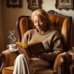 Cozy reading nook with a book and tea, symbolizing self-improvement.