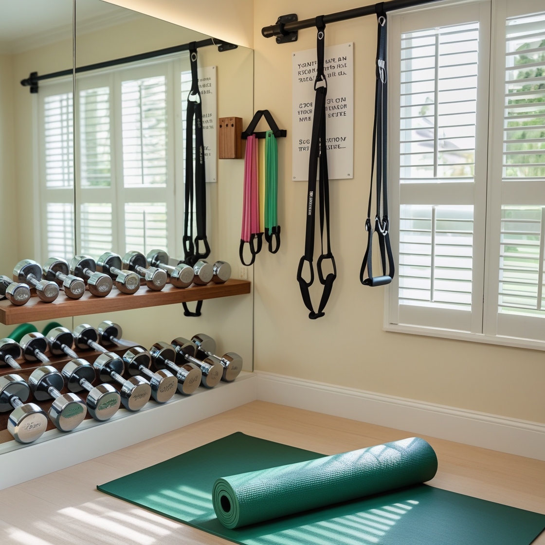 Compact home gym setup with budget-friendly fitness equipment.