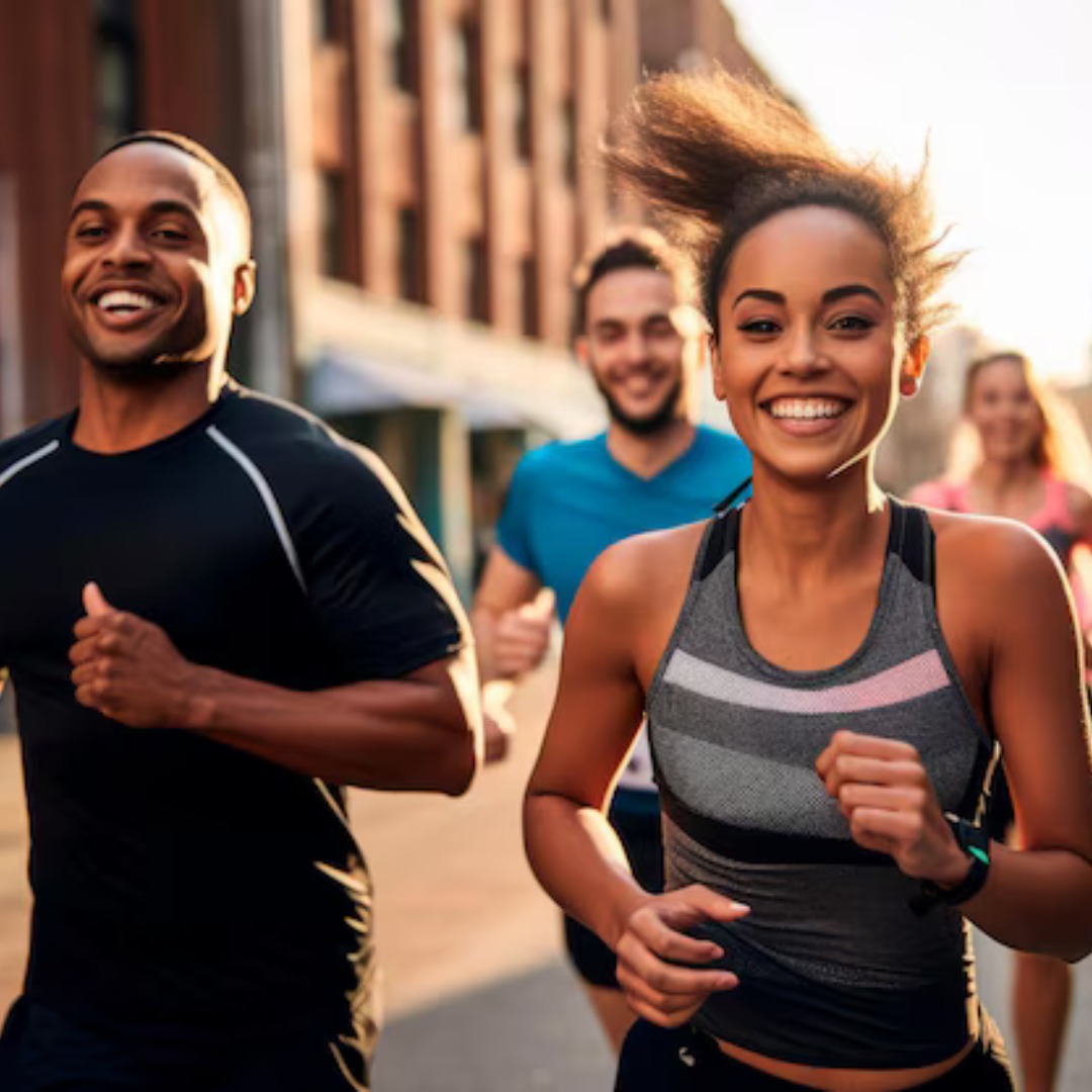 A diverse group demonstrating the importance of various physical activities. People practicing yoga, strength training, and cardio for overall fitness and health.