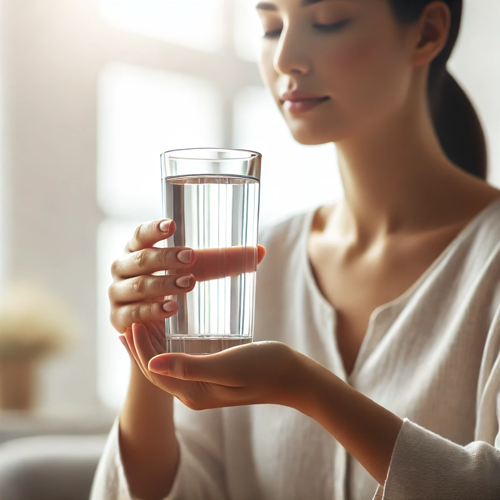 A person drinking water to stay hydrated while fasting.