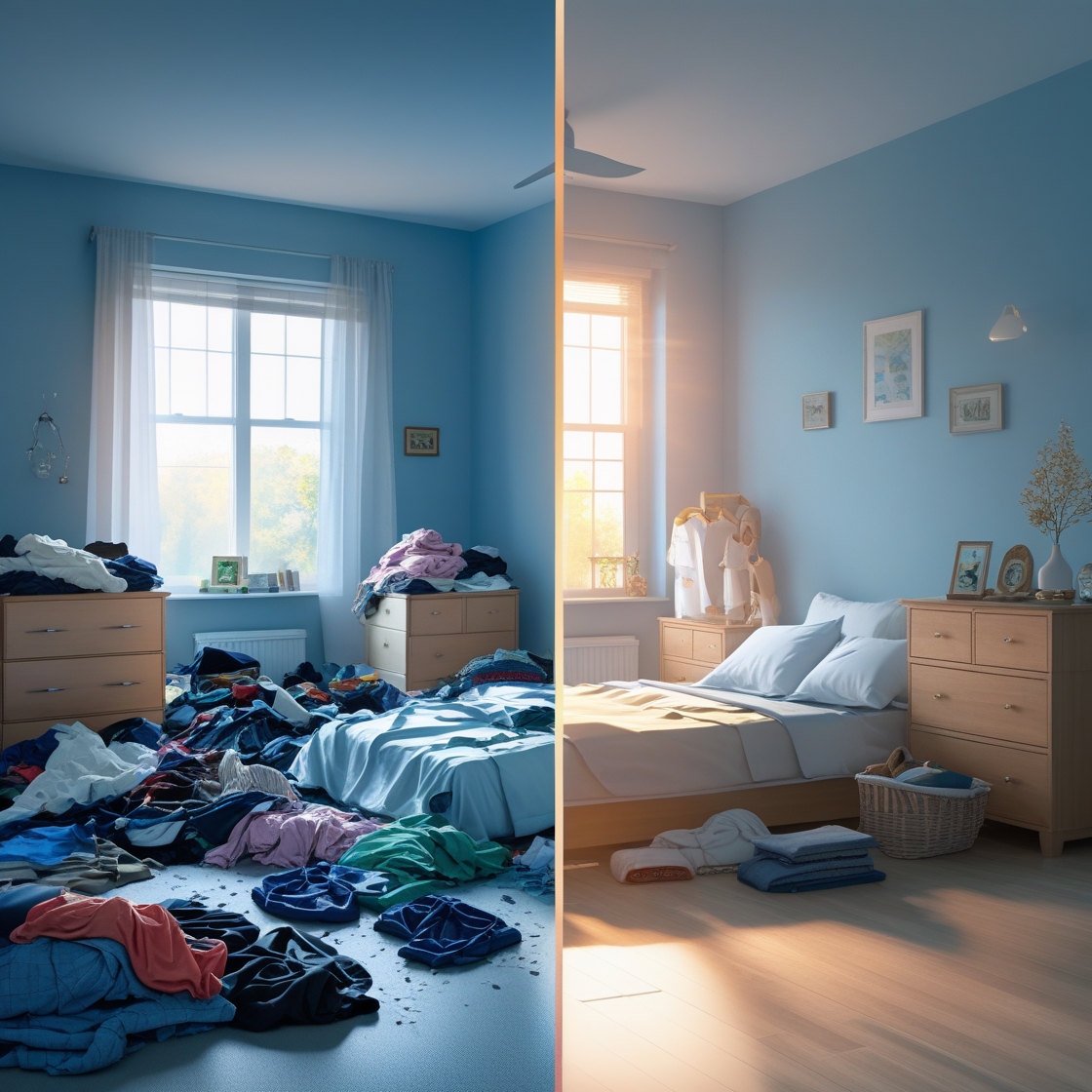 Before-and-after decluttering transformation for improved mental health
