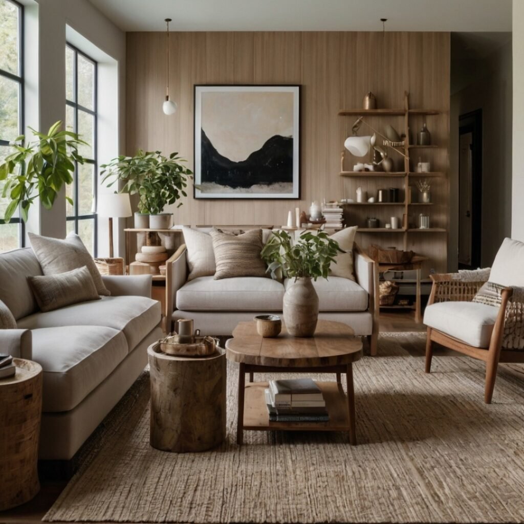 Minimalist and calming living room space enhancing mental wellness