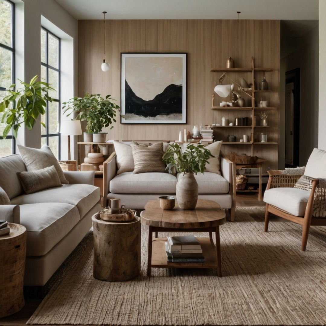 Minimalist and calming living room space enhancing mental wellness