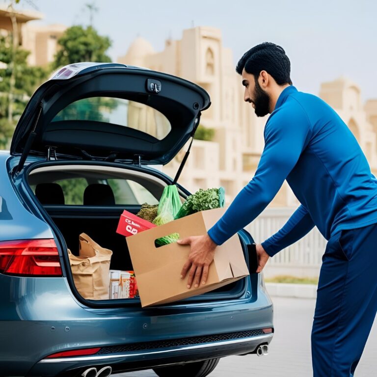 Individual lifting grocery bags with proper posture, illustrating the importance of functional fitness.