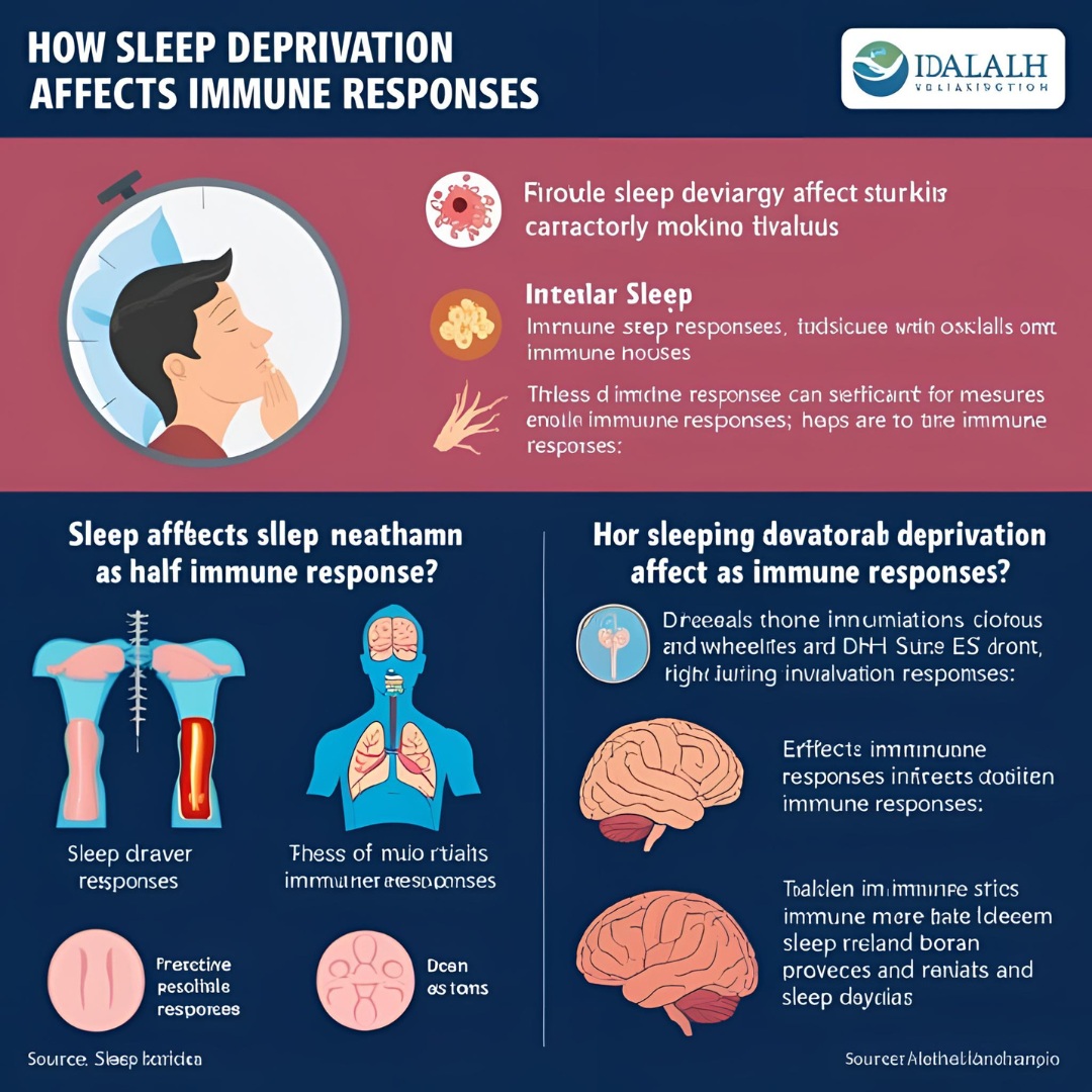 Infographic showing how sleep deprivation affects immune responses. Creating a sleep-friendly environment improves sleep quality and immune function.