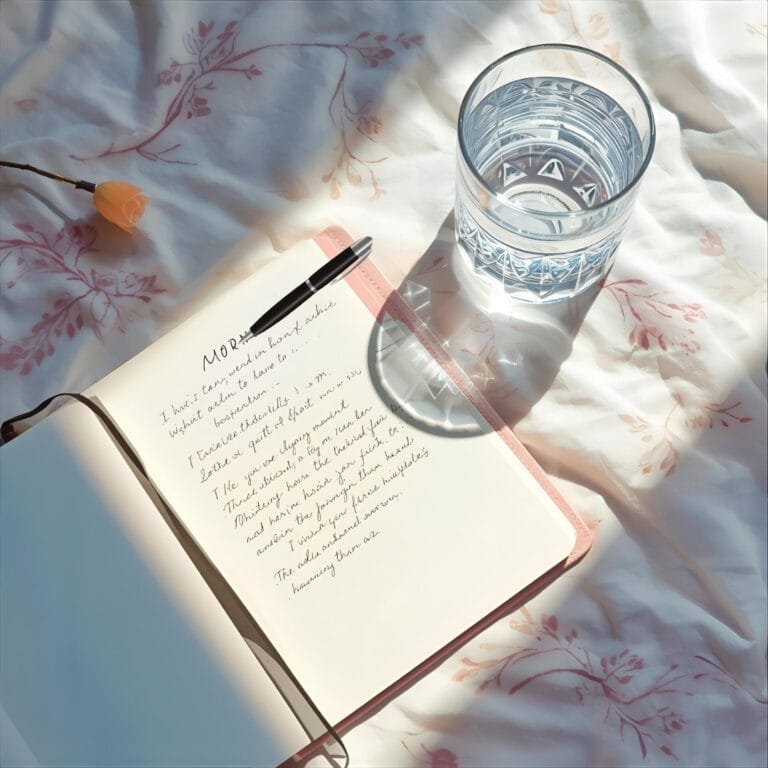 Morning essentials: journal, water, and sunlight for a fresh start.