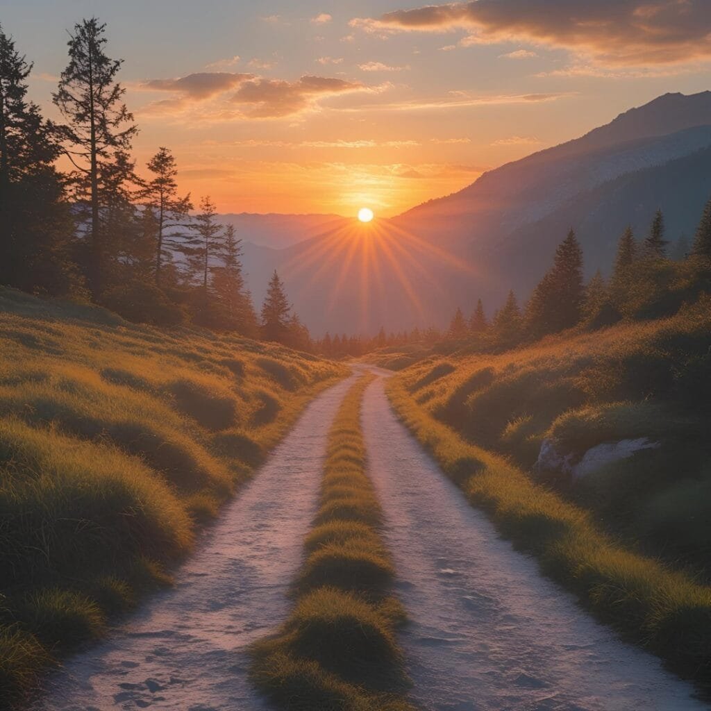 Sunrise over a quiet trail representing a fresh start in wellness and blogging.