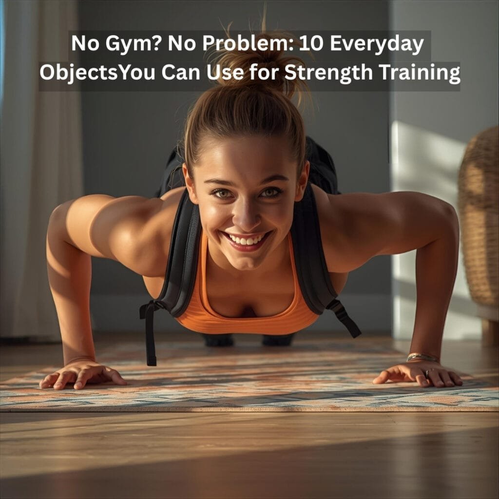 Home strength training using a backpack as added weight.