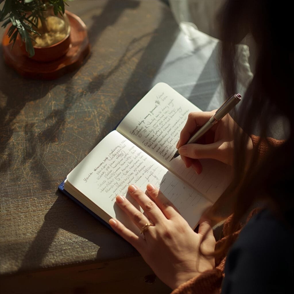 Morning journaling with affirmations for manifestation.