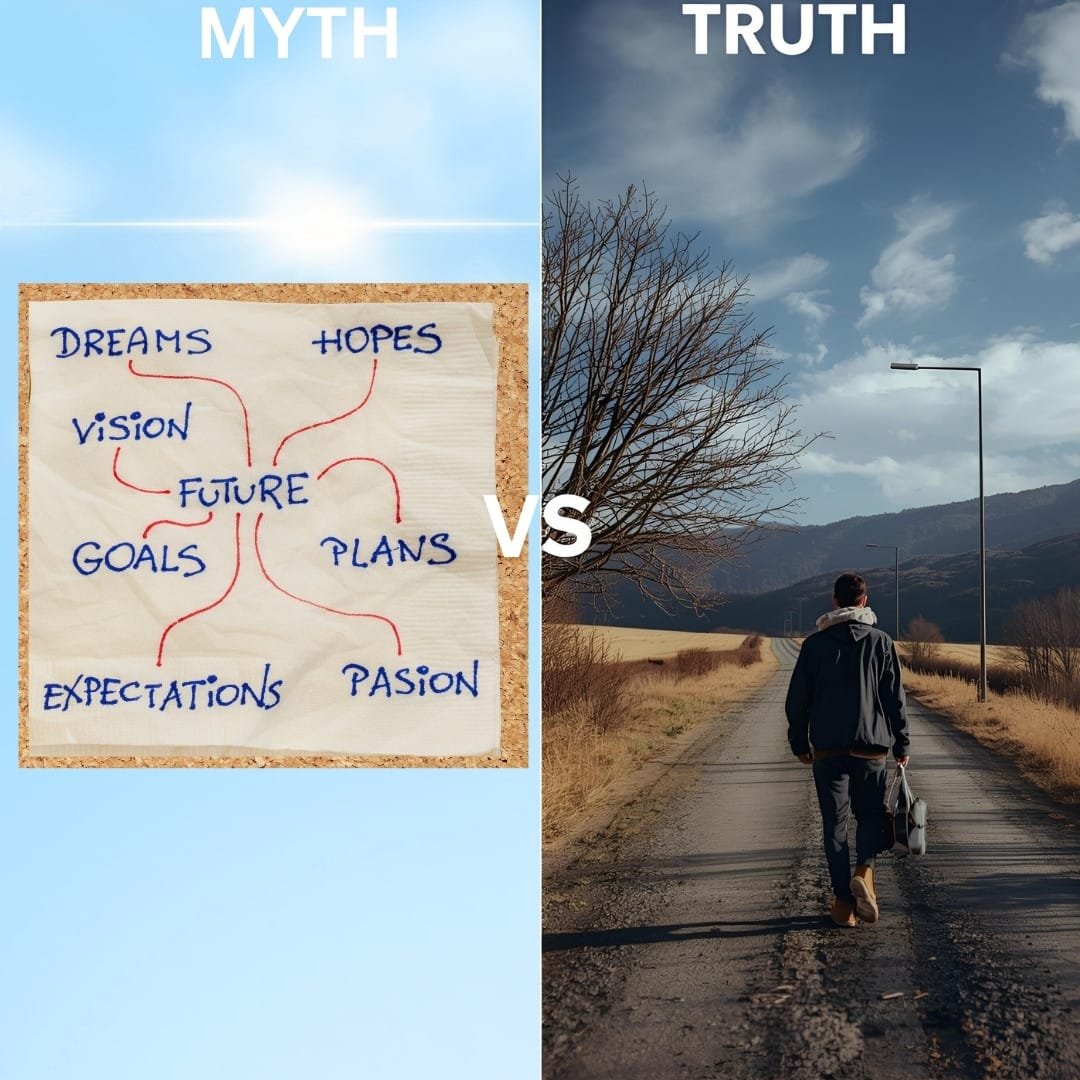Split-screen graphic showing Manifestation myths versus truths comparison visual.