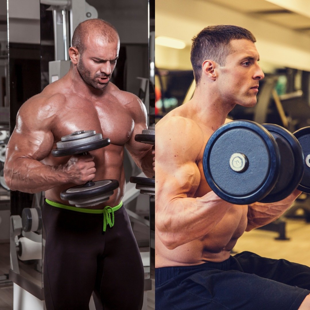 3-panel collage incline DB curl, spider curl, Incline, spider, and hammer curls illustrating different angles for full biceps development.